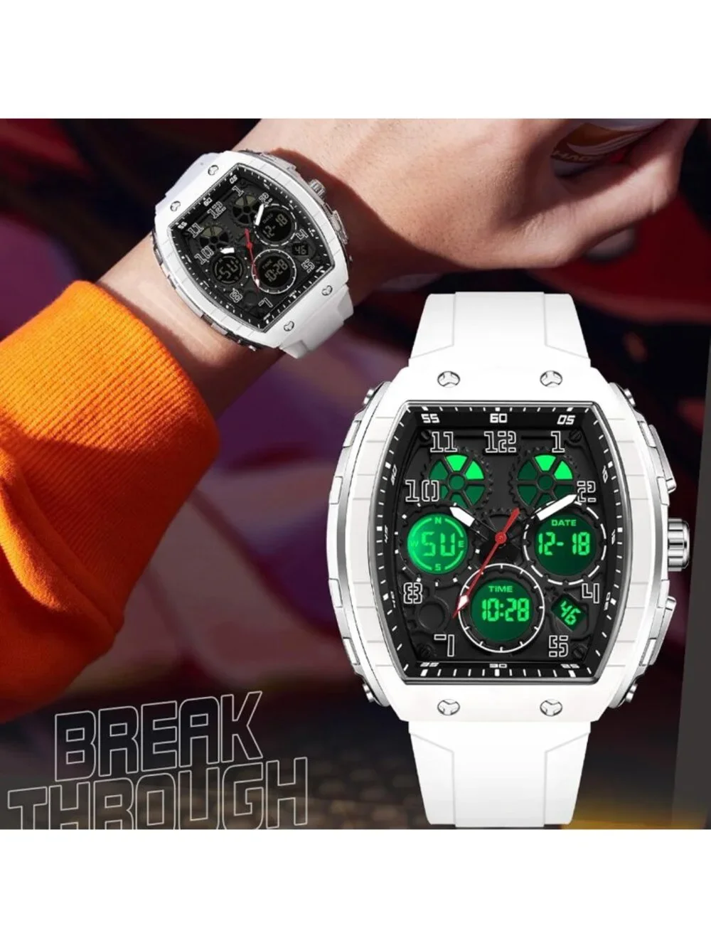 Stylish Men's Digital Analog Dual Time Wristwatch - Waterproof, Stopwatch, Cool